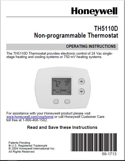 Honeywell 1 Heat Cool Th5110D1022 Large R
