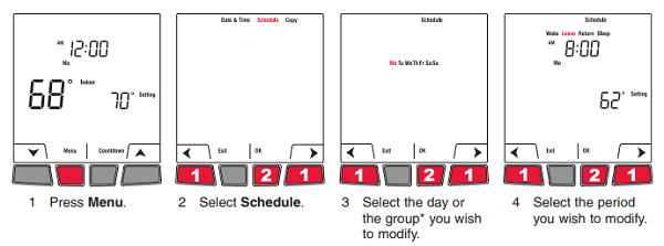 Honeywell EConnect TL9160AR Modifying the heating schedule