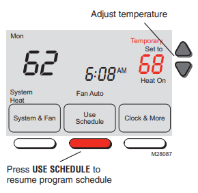 Honeywell RTH7400-RTH7500 Program schedule override (temporary)