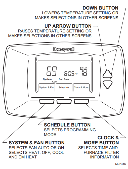 honeywell rth7500d button