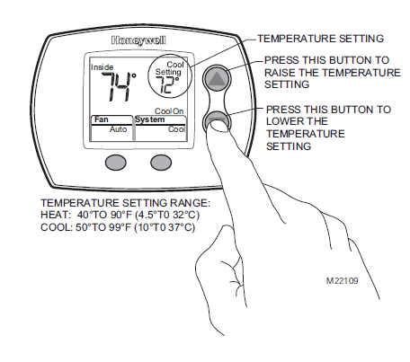 honeywell th5110d change temperature setting