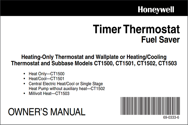 Honeywell Timer Thermostat Fuel Saver