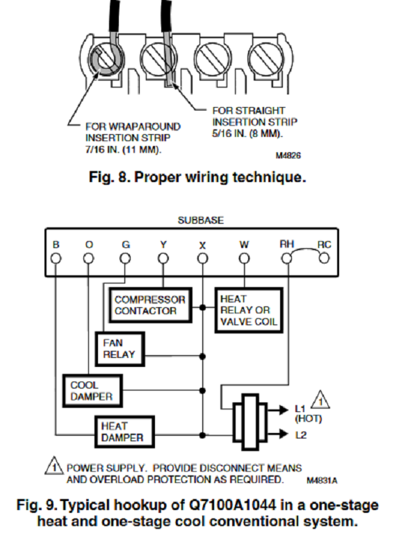 Q7100A,C,D THERMOSTAT SUBBASES wiring
